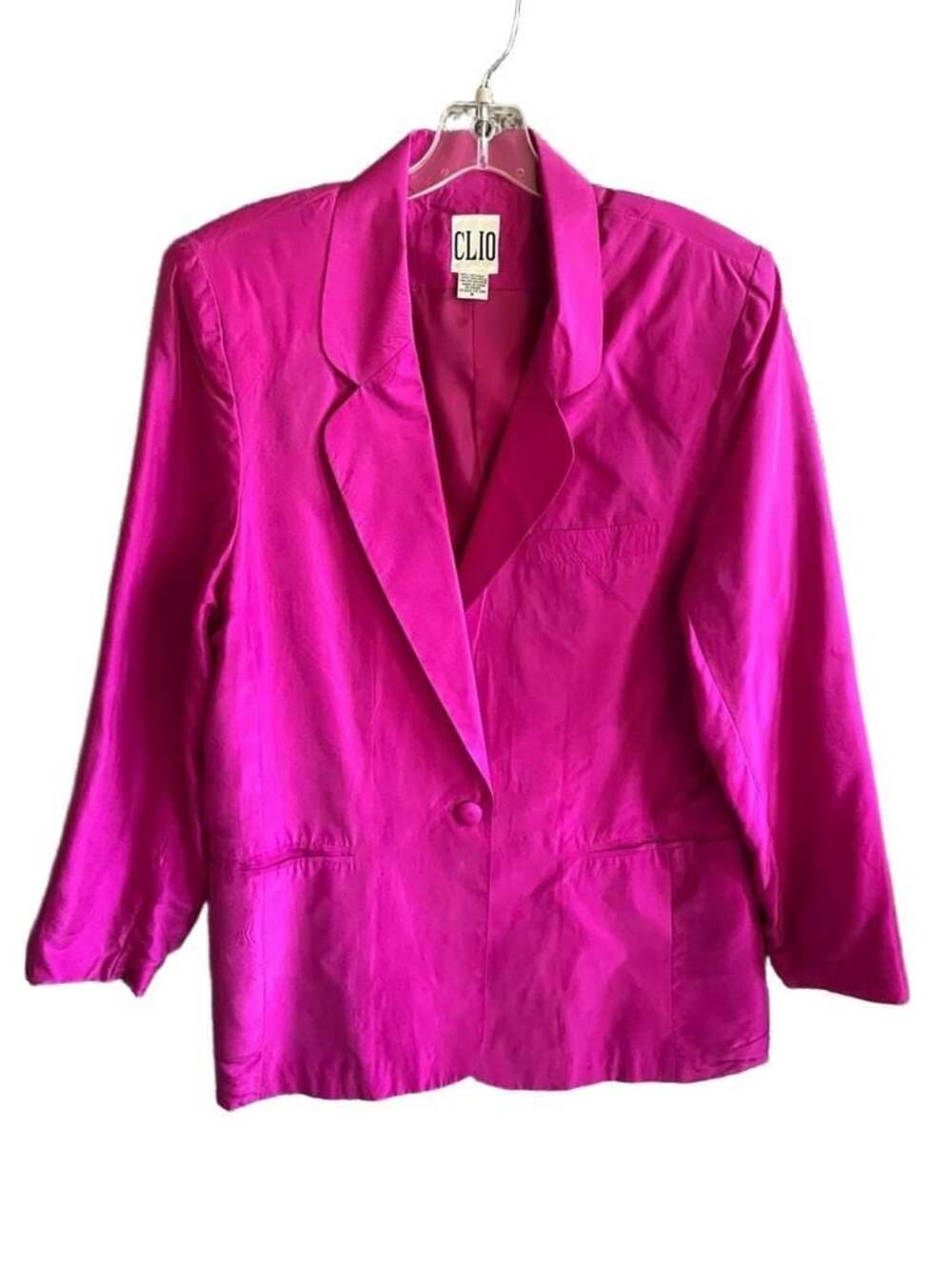 CLIO Vintage Hot Pink 100% Silk One-Button Blazer Jacket Size 8